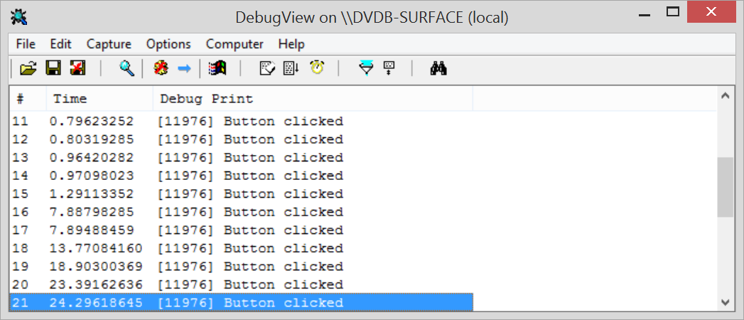 DebugView output